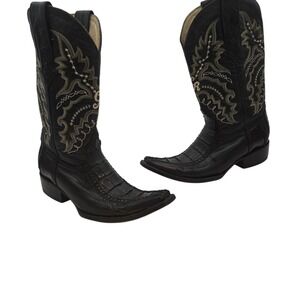 Cold River Black Crocodile Western Boots Women's 6.5B Made‎ Mexico